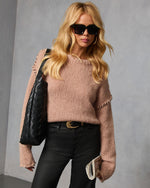 Mauve % Snoozy Sundays Contrast Knit Trim Sweater-6