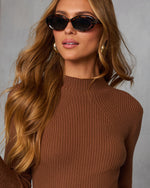Brown % Tobey Ribbed Mock Neck Sweater-6