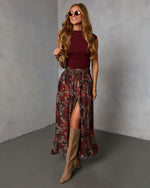Burgundy % Levvie Front Tie Maxi Skirt-1