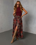 Burgundy % Levvie Front Tie Maxi Skirt-5