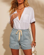 Light Wash % Westley Drawstring Denim Shorts-1
