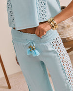 Sunlit Palm Drawstring Relaxed Eyelet Trim Pants
