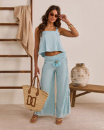 Sunlit Palm Drawstring Relaxed Eyelet Trim Pants