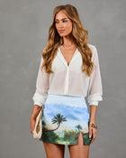 Summer Nights Tropical Novelty Print Mini Skirt