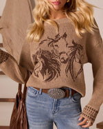 Camel Print % Stable Standard Horse Motif Sweater-5