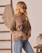 Camel Print % Stable Standard Horse Motif Sweater-3
