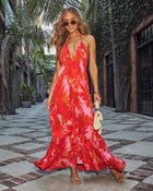 Orange Multi % Ophira Tropical Print Maxi Dress-1