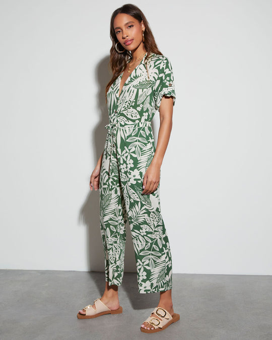 Palm Breeze Tropical Print Jumpsuit