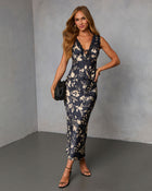 Spiced Honey Printed Satin Midi Skirt