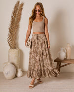 Brown Floral % Moonlit Bloom Lace Up Maxi Skirt-1