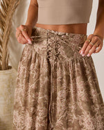 Brown Floral % Moonlit Bloom Lace Up Maxi Skirt-6