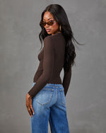 Amiah Ribbed Scallop Trim Long Sleeve Top