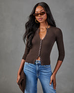 Amiah Ribbed Scallop Trim Long Sleeve Top