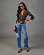 Amiah Ribbed Scallop Trim Long Sleeve Top