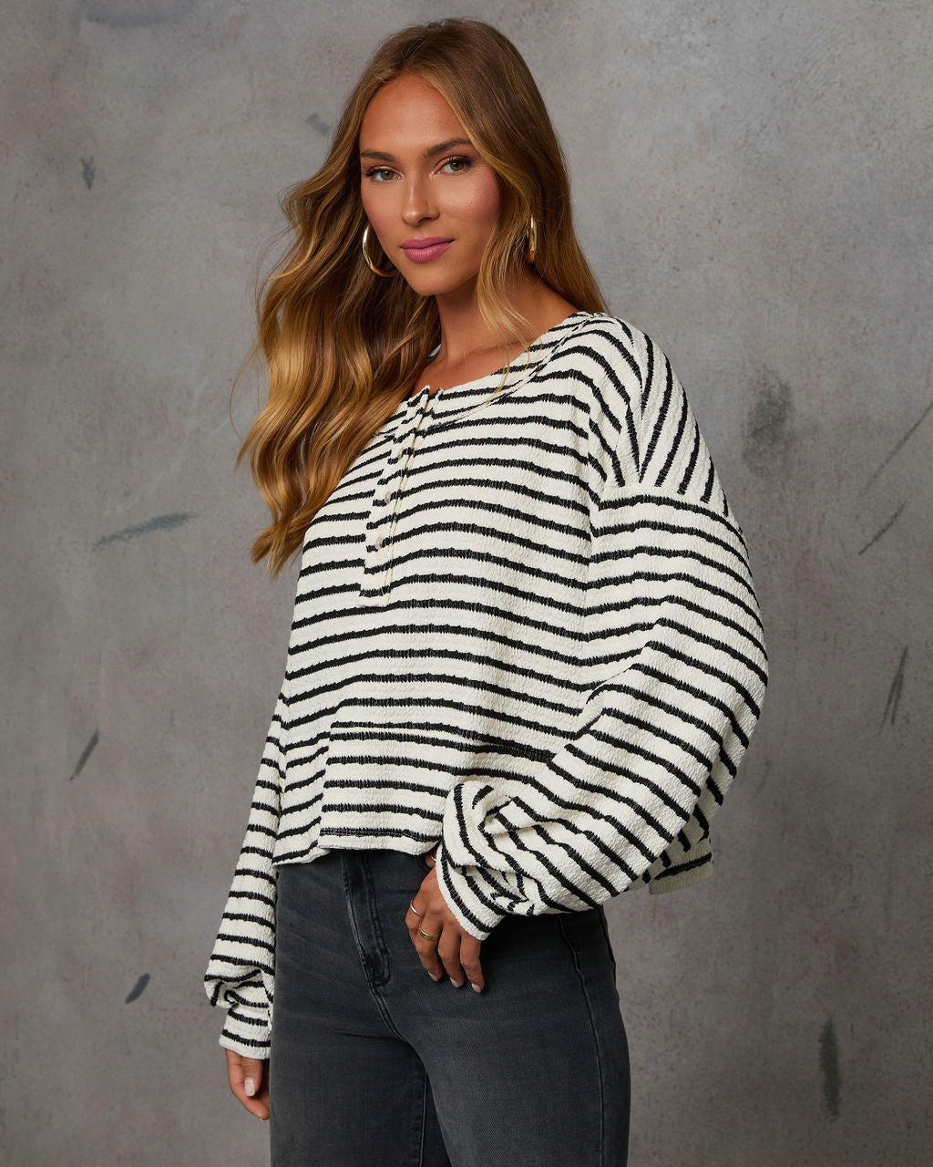 Layanne Striped Partial Button Top – VICI