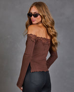 Orchard Girl Knit Off the Shoulder Lace Trim Top