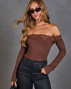 Orchard Girl Knit Off the Shoulder Lace Trim Top