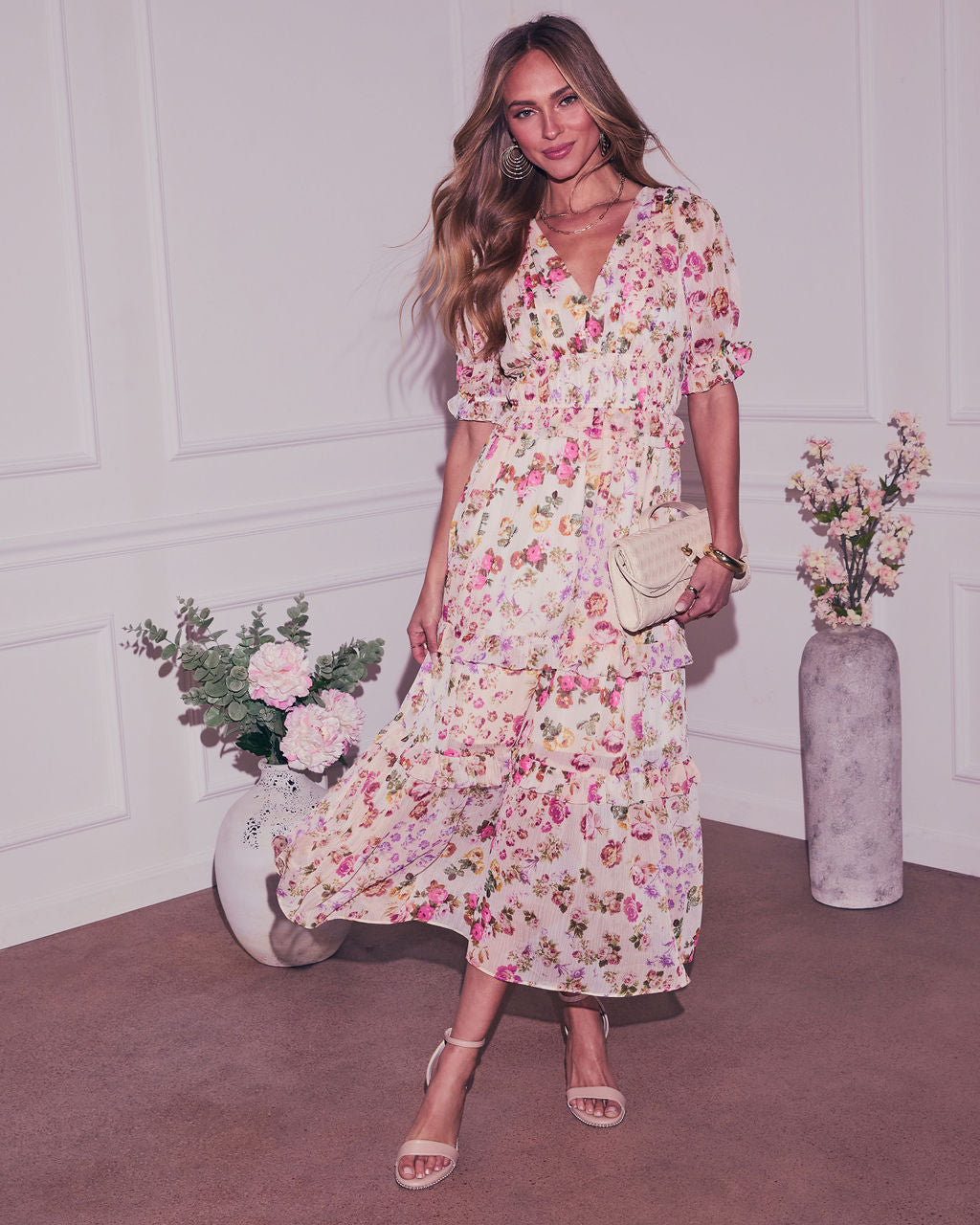 Imelda Floral Chiffon A-Line Midi Dress in Floral - Size Small, Vici Imelda Floral Chiffon A-Line Midi Dress in Floral - Size Small, Vici