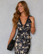 Black Floral % Mileva Lace Trim Bust Tie Top-5