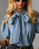 Elms Neck Tie Denim Top
