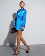 Blue % Sophisticated Satin Button Down Blouse-3