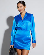 Blue % Sophisticated Satin Button Down Blouse-5