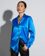 Blue % Sophisticated Satin Button Down Blouse-1