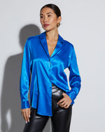 Blue % Sophisticated Satin Button Down Blouse-6
