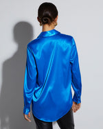 Blue % Sophisticated Satin Button Down Blouse-4
