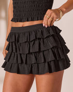Black % Saddle Check Tiered Mini Skirt-3