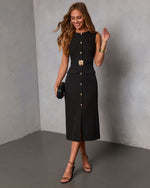 Whispered Glow Belted Midi Dress