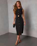 Whispered Glow Belted Midi Dress