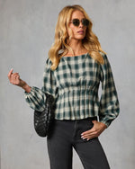 Seasoned Whimsy Plaid Peasant Top