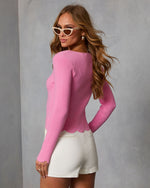 Pink % Between Moments Scallop Trim Top-4