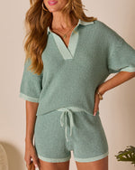 Aquamarine % Cloud Nine Contrast Trim Knit Polo Top-6
