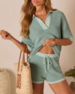 Aquamarine % Cloud Nine Contrast Trim Knit Polo Top-1