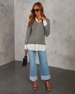 Grey/White % Xira Poplin Contrast Pullover Sweater-6