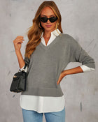 Grey/White % Xira Poplin Contrast Pullover Sweater-1