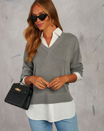 Grey/White % Xira Poplin Contrast Pullover Sweater-5