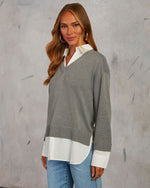 Grey/White % Xira Poplin Contrast Pullover Sweater-3