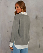Grey/White % Xira Poplin Contrast Pullover Sweater-4