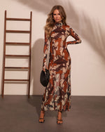Bloom Theory Floral Mesh Mock Neck Maxi Dress