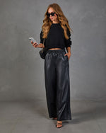 Steffan Vegan Leather Drawstring Waist Wide Leg Pants