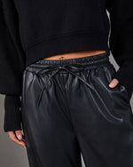 Steffan Vegan Leather Drawstring Waist Wide Leg Pants