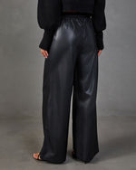 Steffan Vegan Leather Drawstring Waist Wide Leg Pants