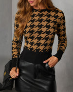 Black/Camel % Chantal Houndstooth Pullover Sweater-5