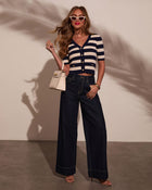 Starlit Prairie Striped Short Sleeve Sweater