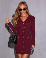 Wine % Cenya Bandage Long Sleeve Mini Dress-1