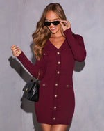 Wine % Cenya Bandage Long Sleeve Mini Dress-5