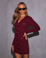 Wine % Cenya Bandage Long Sleeve Mini Dress-3